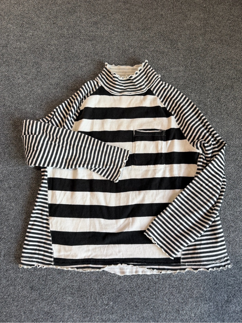 We The Free Black and White Striped Mock Neck Pullover S